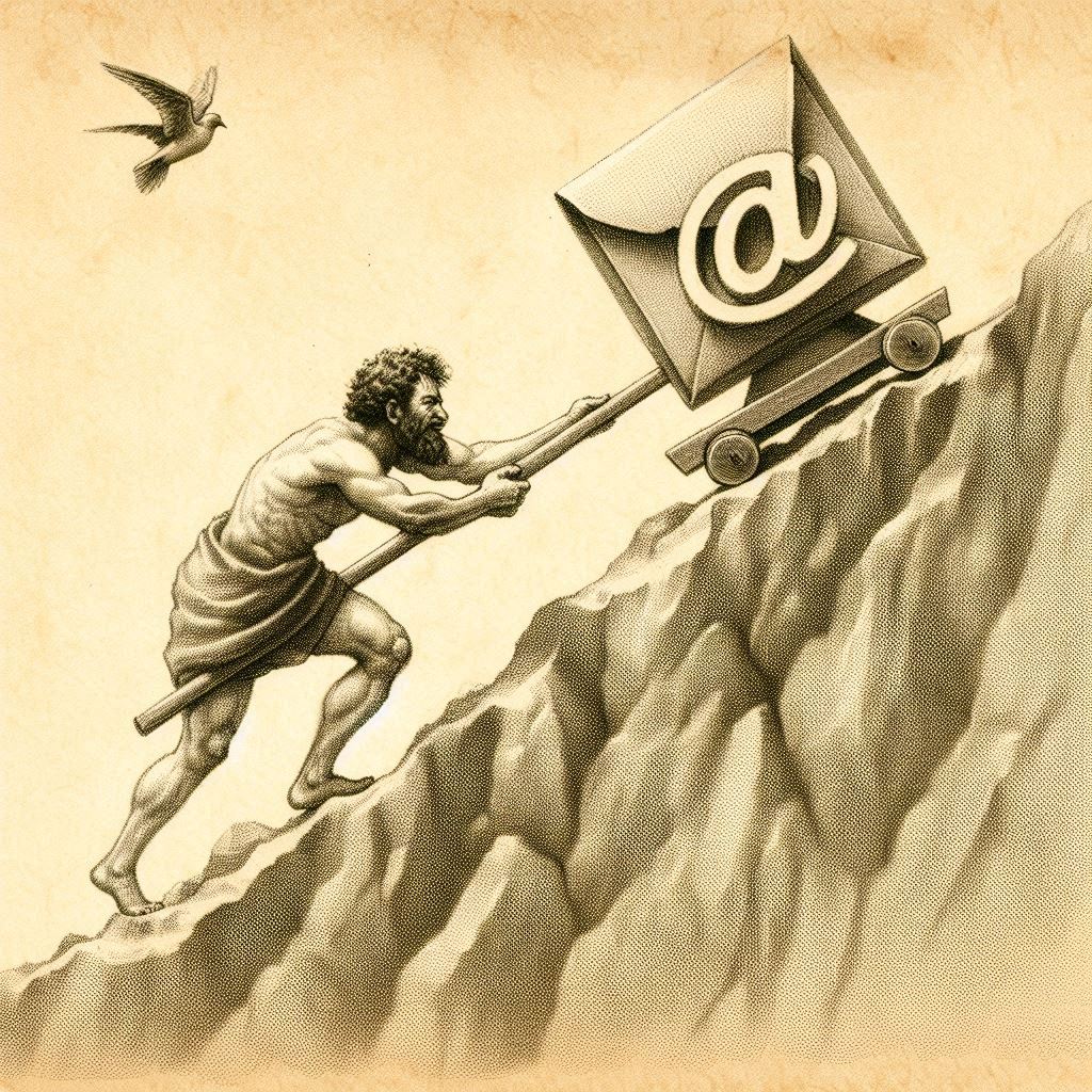 Sisyphus pushing an email up a hill