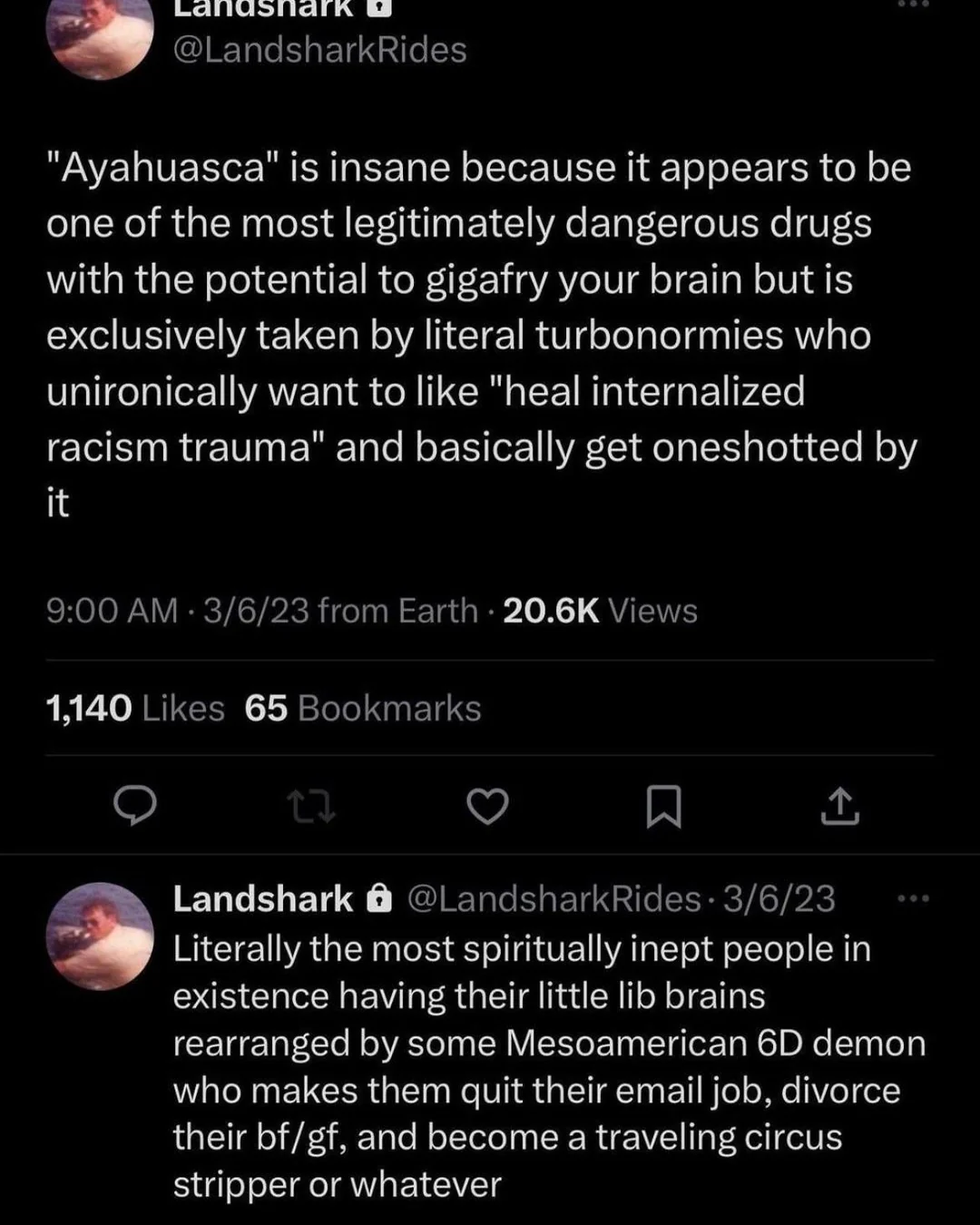 landshark&rsquo;s &ldquo;one shotted by ayahuasca&rdquo; meme